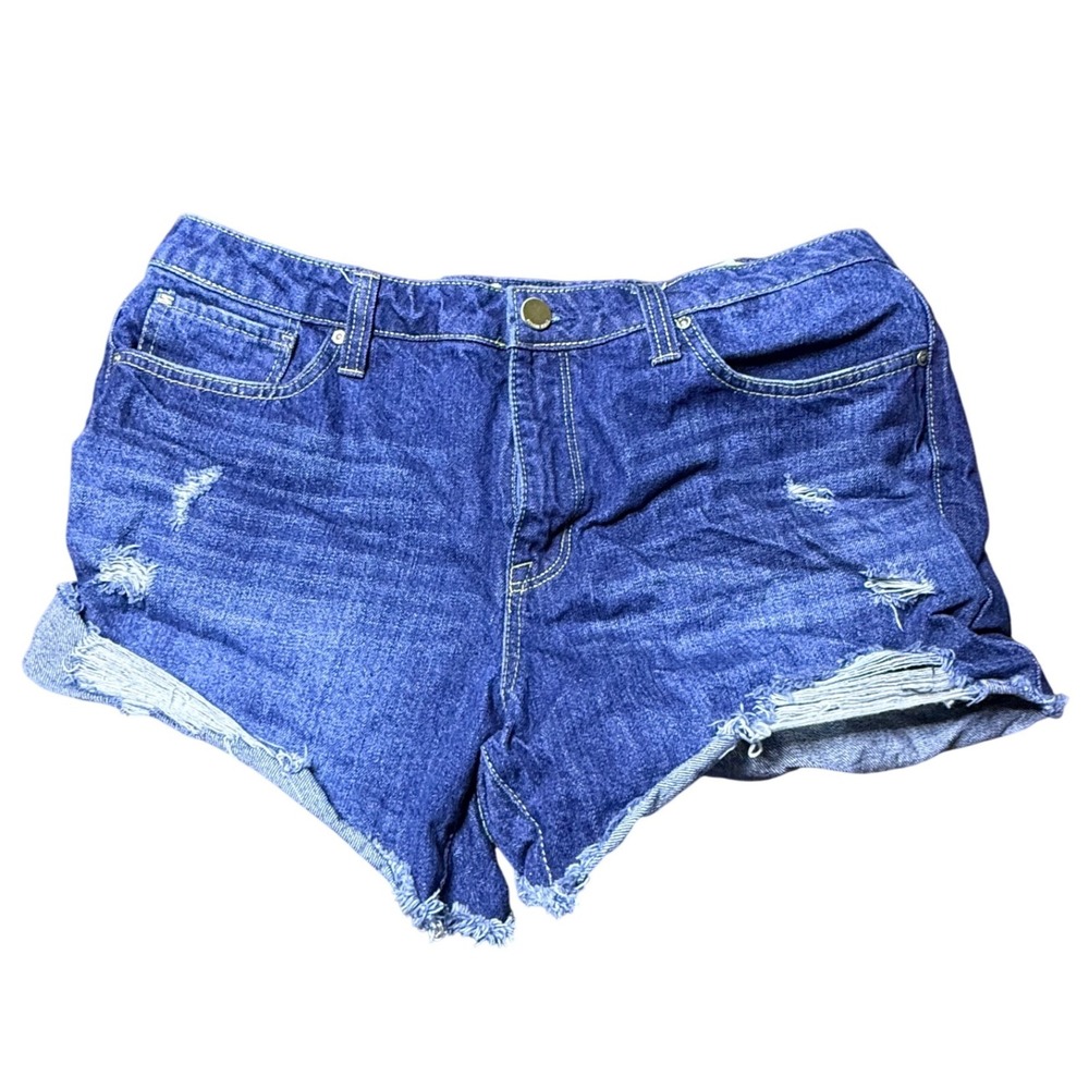 Seven7 Weekend Short Womens‎ 14 Dark Wash Distressed Denim Cut Off Jean Shorts
